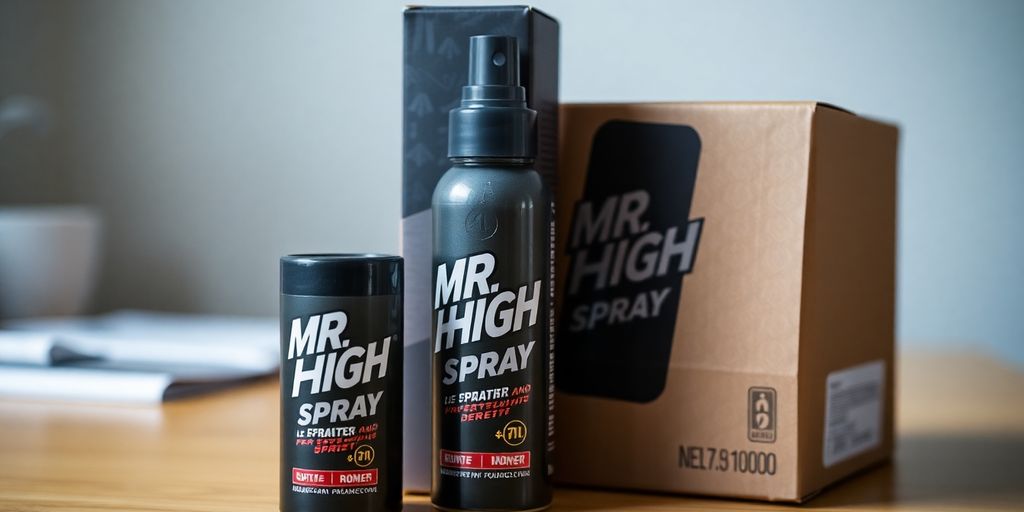 Mr. High Spray bottle and delivery box.