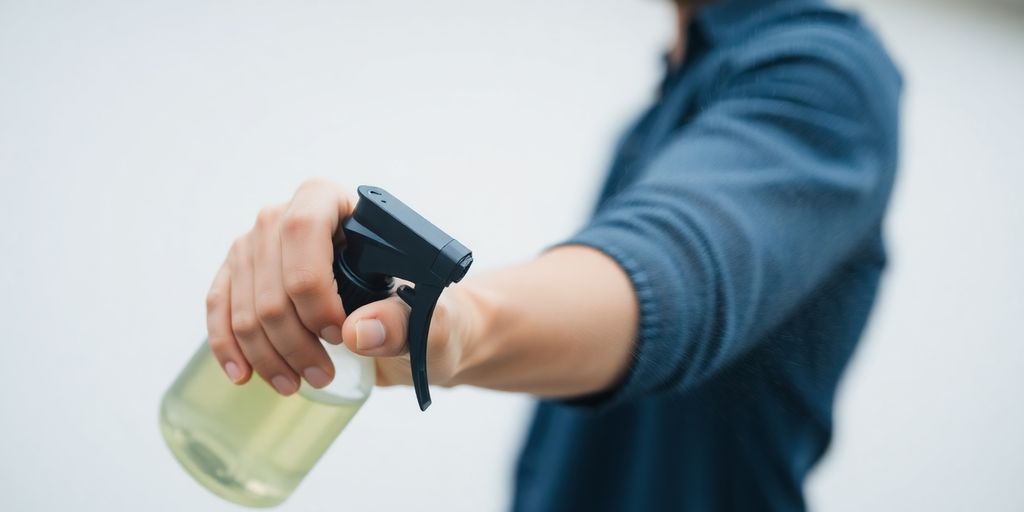 Man using a spray bottle for cleaning.